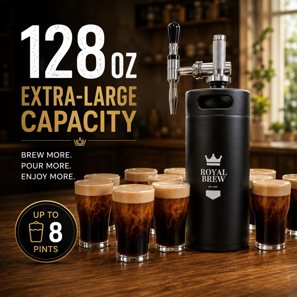 Royal Brew Nitro Cold Brew Coffee Maker, 128 oz Extra Large Home Keg Black