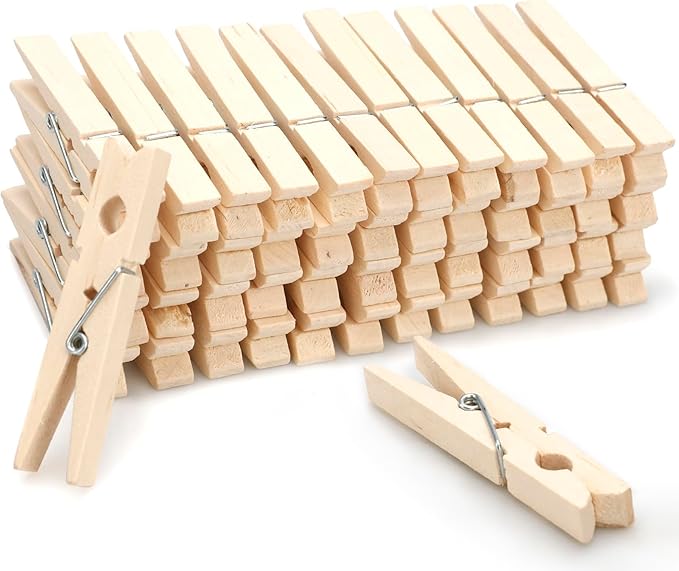 Zeno Clothes Pins Wooden – 50 Pack Wooden Clothespins 2.9 Inch with Rust-Resistant Coil, Natural Wood Clips for Laundry, Hanging Clothes, Crafts & DIY