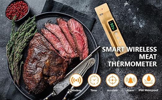 FodoThrem Smart Wireless Meat Thermometer,Digital Cooking Thermometer 700FT Remote Range,Instant Food Thermometer with Wireless Probe & Booster for Grilling and Smoking,BBQ,Oven,Kitchenr