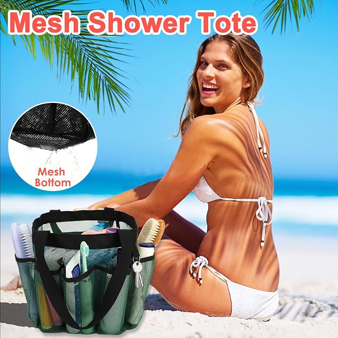 Mesh Shower Caddy Portable for College Dorm Room Essentials, 8-Pocket Large Shower Basket Tote Bag with 2 Handles for Toiletry, Bathroom, Beach, Camp, Gym
