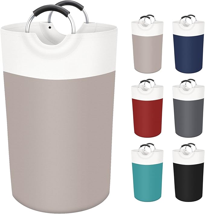 BlissTotes 90L Laundry Basket, Freestanding Laundry Hamper, Collapsible Dirty Clothes Hamper, Waterproof Fabric with Foam Protected Aluminum Handles for College, Dorm, Family (Brown)