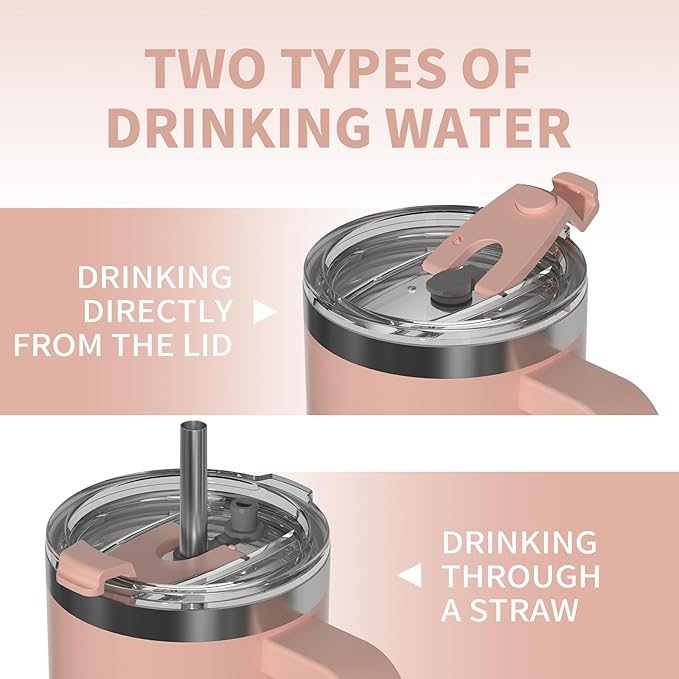 40 oz Tumbler with Handle,Tumbler with Lid and Straw,Double Wall Insulated Cup Stainless Steel Travel Mug(Cold for 34 Hours),Water Bottle for Iced Tea,Coffee,Cold Beverages(Pink)