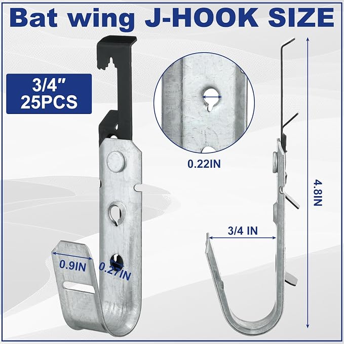 Zonon 25 Pcs J Hooks for Hanging Metal J Hook Hangers Cable Support