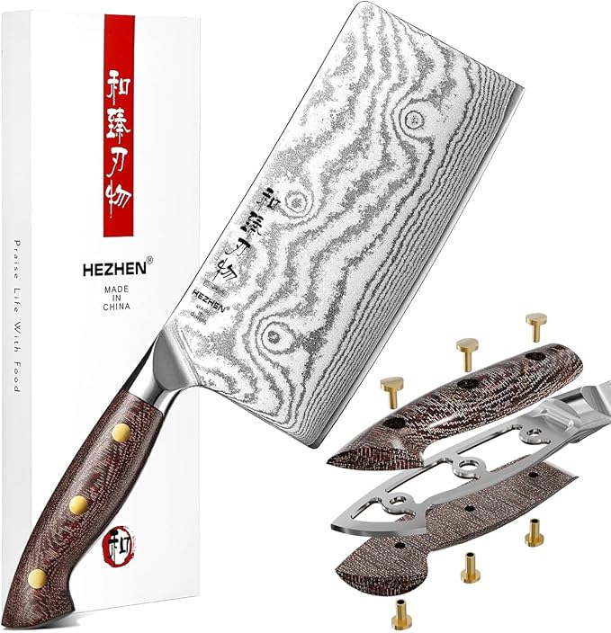 HEZHEN 8.3'' Damascus Chef Knife with Sheath – 67 Layers Damascus Steel, Ultra Sharp Professional Kitchen Knife for Home Cooking, Ergonomic Micarta Handle
