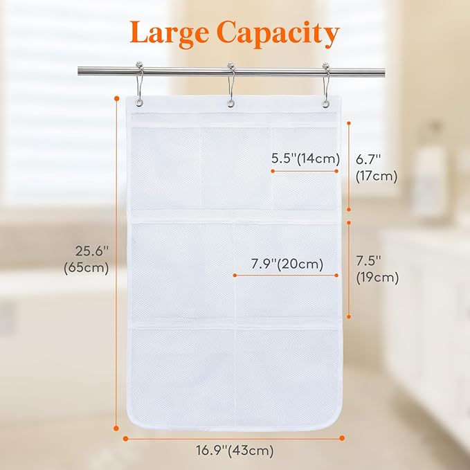 Lifewit Mesh Shower Caddy, 7 Pockets Hanging Shower Organizer with Quick Drying Mesh, Portable Space Saving Bathroom Organizer to Hold Soap, Shampoo and Cruise Ship Essentials, White, 1 Pack