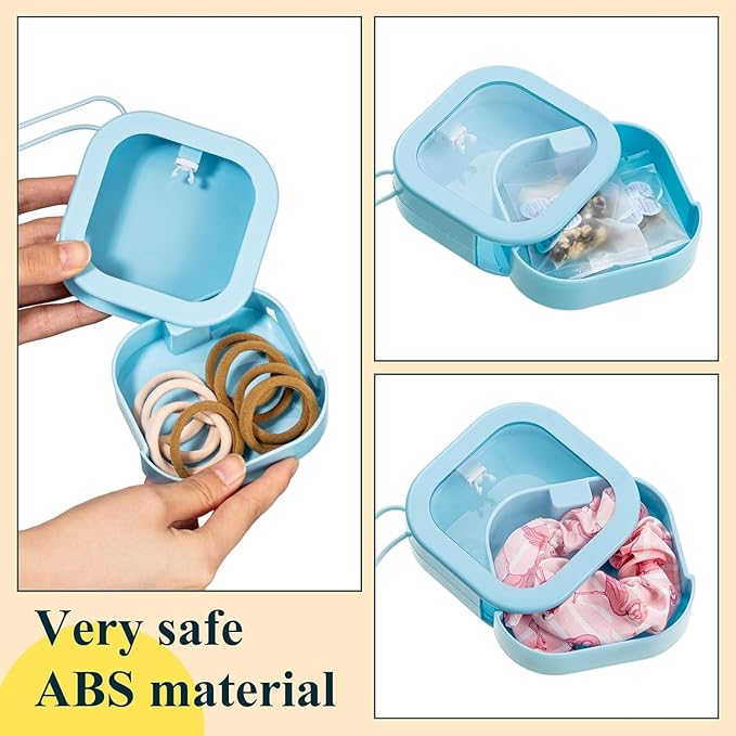 2pcs Hair Tie Organizer,Portable Travel Qtip Holder,Bathroom Storage Organizer Qtip Dispenser Cotton Swabs Dispenser Kids Hair Accessory Box with Lid for Bathroom,Desktop Organizer(2PCS,Blue)
