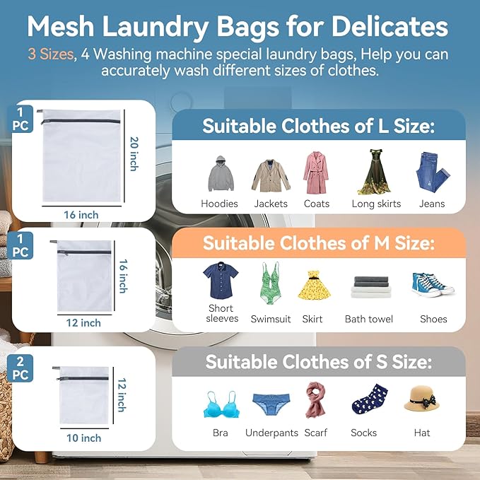 Mesh Laundry Bags for Delicates, 4Pcs Laundry Bags Mesh Wash Bags,Lingerie Bags for Washing Delicates, Laundry Bag for Delicates (1 Large,1 Medium,2 Small)