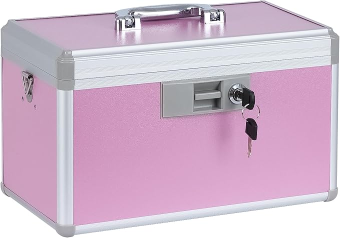 14" Medicine Lock Box, First Aid Safe Medication Storage Box,Aluminum Daily Medicine Cabinet,Key Medication Locking Storage Box for Family Use,14" x 7.9" x 8.7", Pink