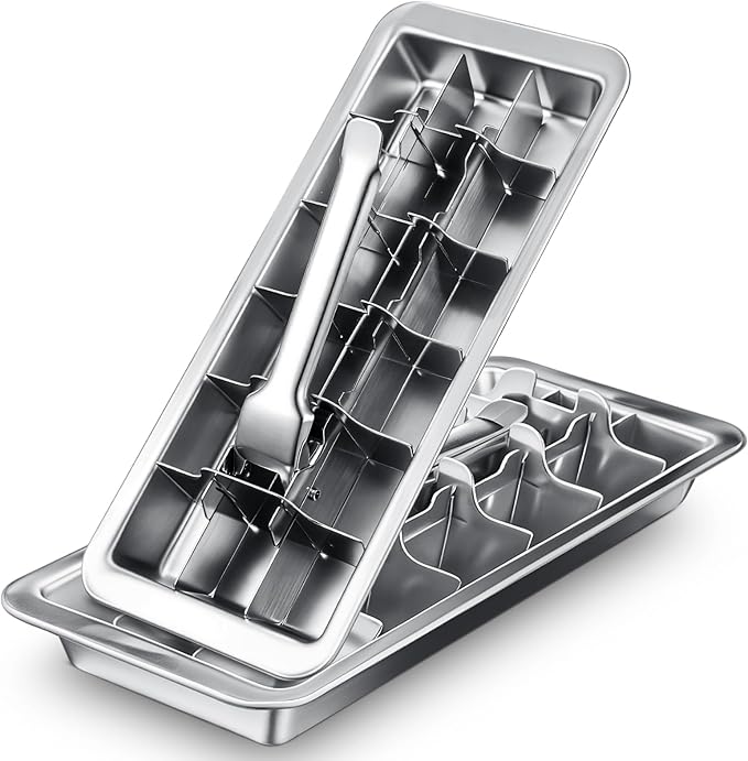 Yaocom 3 Pcs Ice Cube Trays with Lid, 18 Slot Stainless Steel Metal