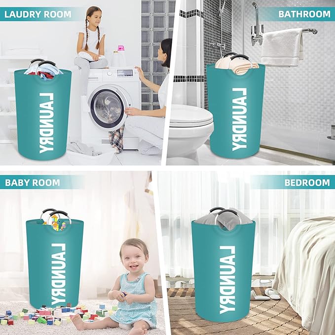 StorageRight 115L Large Laundry Basket, Laundry Hamper, Dirty Clothes Hamper for Laundry, Collapsible, Waterproof Laundry Baskets with Foam Protected Aluminum Handles for Laundry, Dorm, Family (Green)