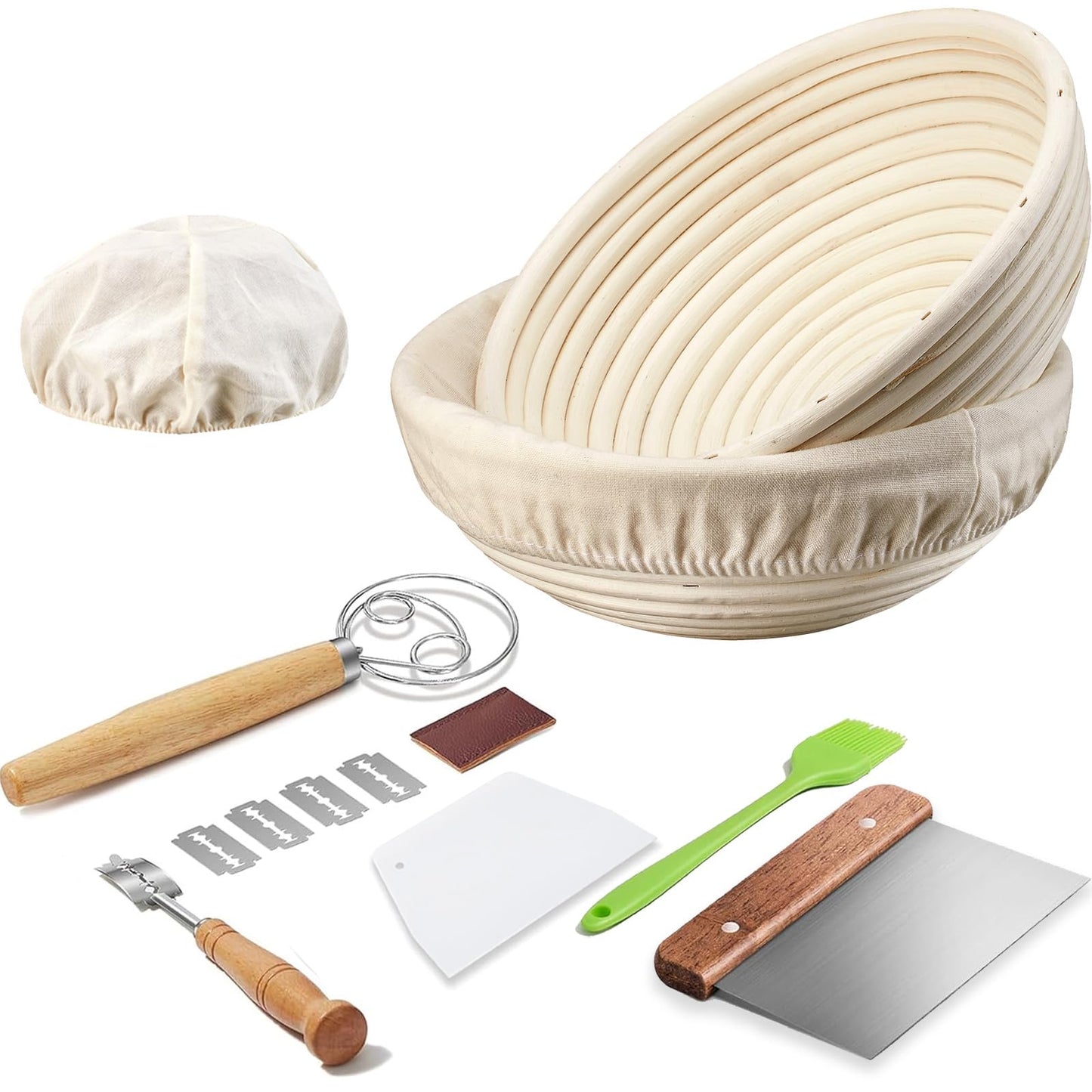 Dimpola Banneton Proofing Basket for Sourdough Bread, Handmade & Natural Rattan - Round Dough Rising Basket for Baking - Perfect for Artisan Breads (Round of 2 Gift Set)