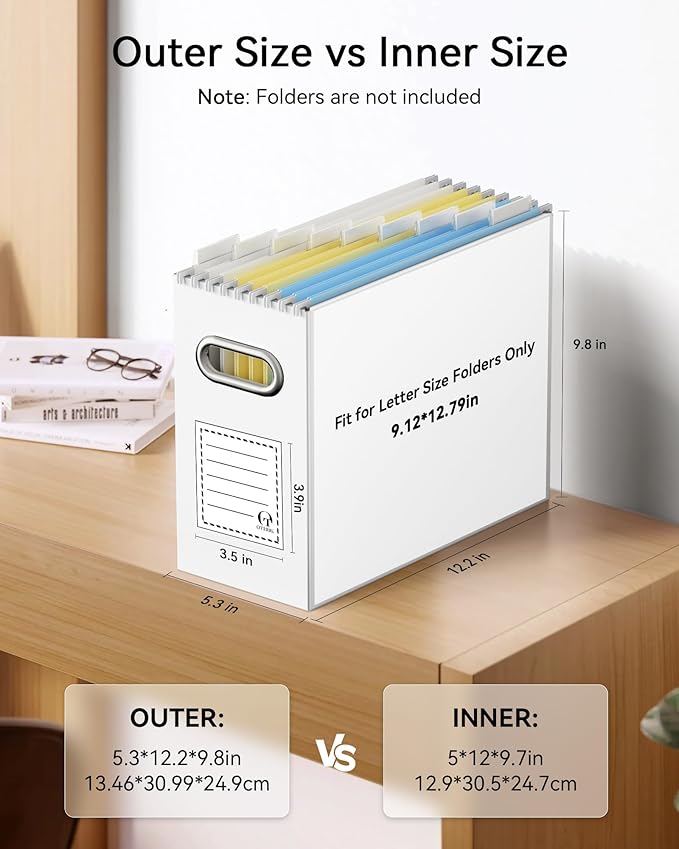 Oterri Cardboard File Organizer Box for Hanging File Folders Letter Size,File Box for Computer Desk,File Cabinet,Working Home,Office,Classroom（White,Letter Size - 2 Packs）