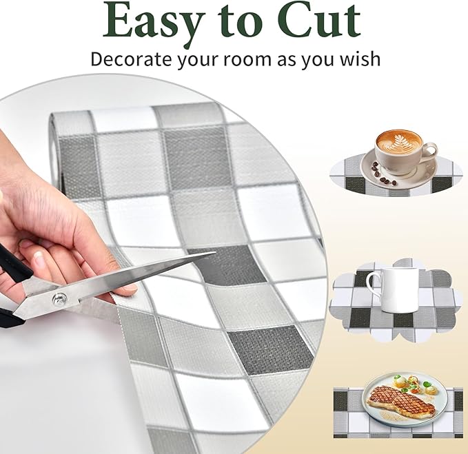 Drawer and Shelf Liner for Kitchen Cabinet: 17 in X 30 Ft Non Slip Waterproof Shelf Paper Non Adhesive Refrigerator Liners Gray Mosaic Easy Liners for Bathroom