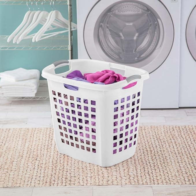Sterilite Ultra Easy Carry Laundry Hamper, Comfort Handles to Easily Carry Clothes Between the Bedroom and Laundry Room, Plastic, White, 12-Pack