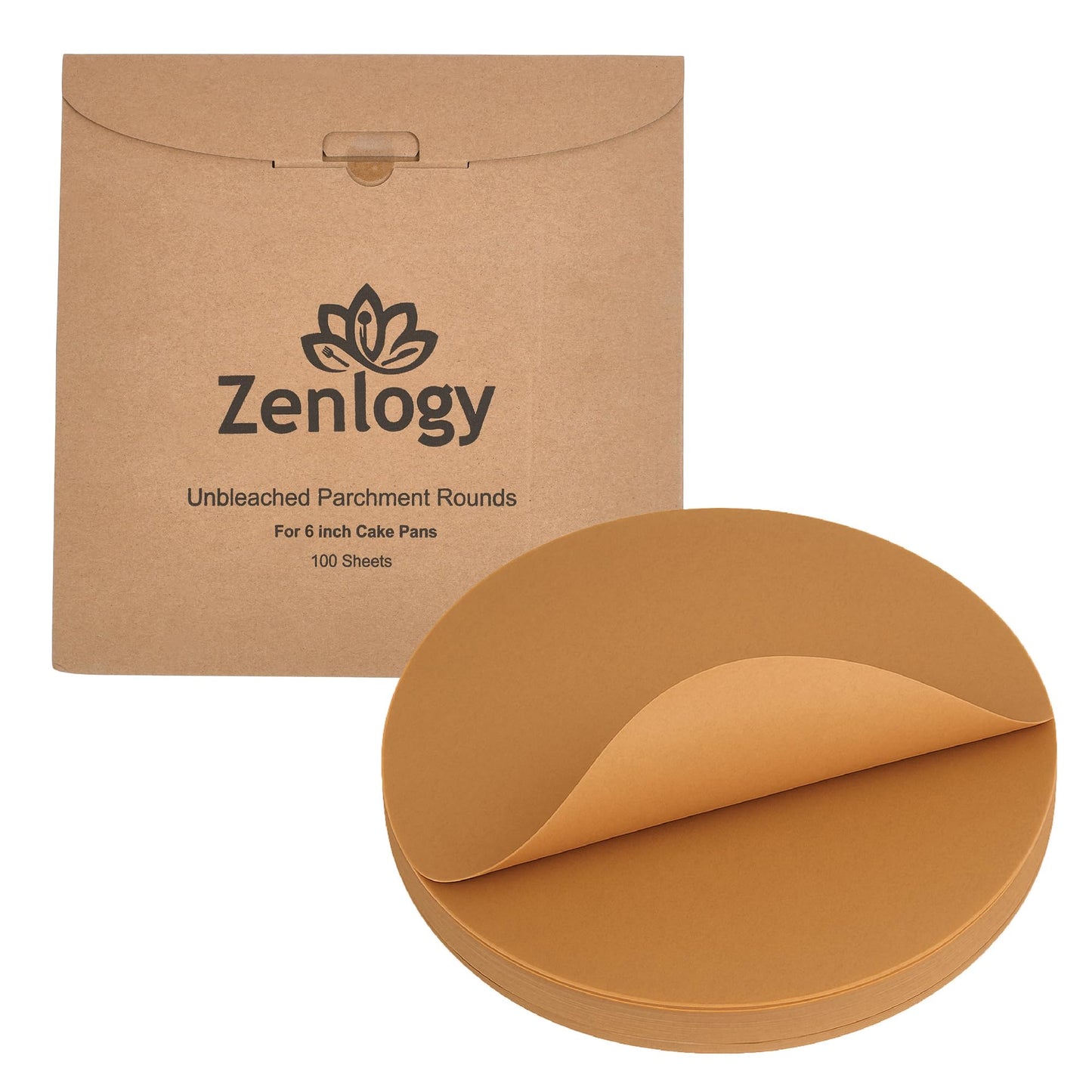 Zenlogy 12-Inch Parchment Paper Rounds, 100 Sheets, Unbleached, Pre-Cut