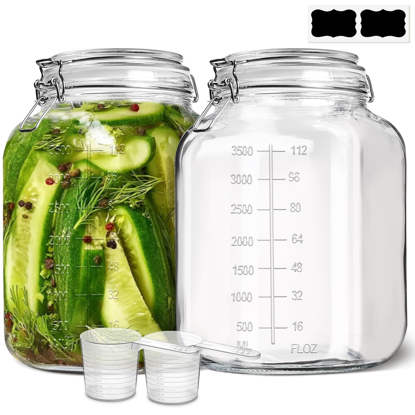 ComSaf Square Glass Spice Jars 8 oz 6 Pack with Labels and Funnel Set