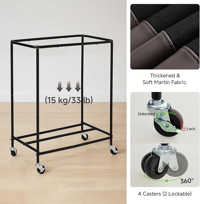 StorageWorks 2 Section Laundry Hamper, Rolling Laundry Cart with Wheels and Handles, Laundry Room Double Sorter for Organizer and Storage, 26.4 Gal(100L), Black