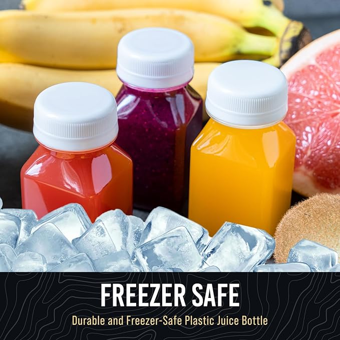 Norcalway 4 Oz Small Plastic Bottles with Black Caps for Liquids - Ginger Shot Lids, Wellness Juice Freezer Safe, Leak Proof, Food Grade 4 Oz 6 Pack, white