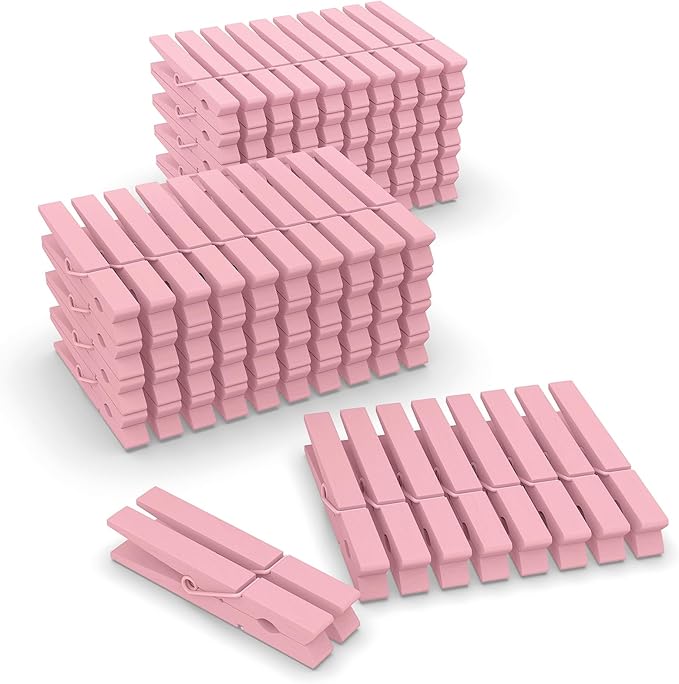 Pink Clothes Pins Wooden 100 Pack, Colored Clothespins for Craft Art Baby Shower Classroom 2.9 Inch