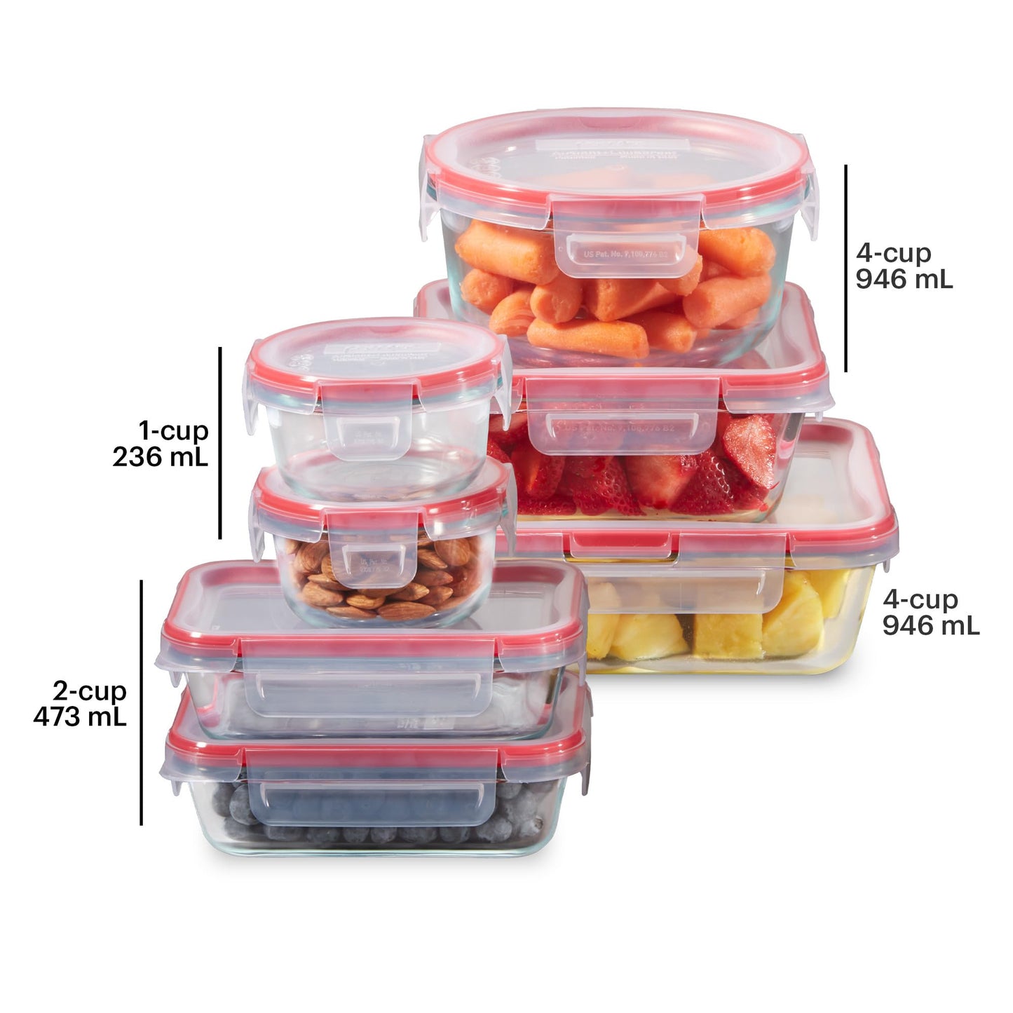 Pyrex Freshlock (7-Pack) Glass Food Storage Containers Set (1, 2, 4 Cup)