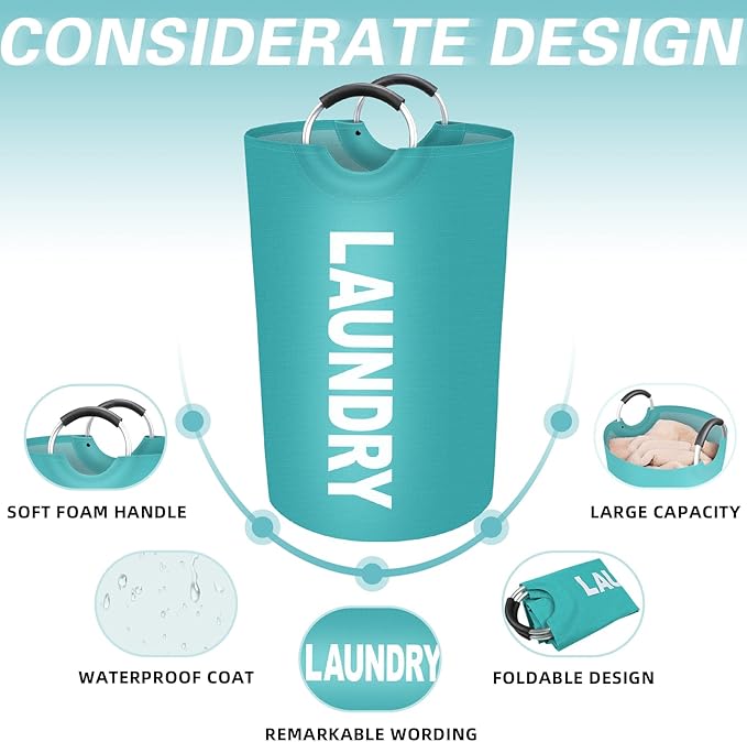 StorageRight 75L Large Laundry Basket, Laundry Hamper, Dirty Clothes Hamper for Laundry, Collapsible, Waterproof Laundry Baskets with Foam Protected Aluminum Handles for Laundry, Dorm, Family (Green)