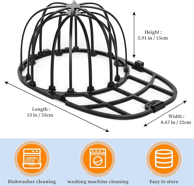 Hat Washer Cage for Baseball Caps Washing Machine Dishwasher Cap Cleaner Frame Washing for Adult Kids Ball Hats (Black-1Pack)