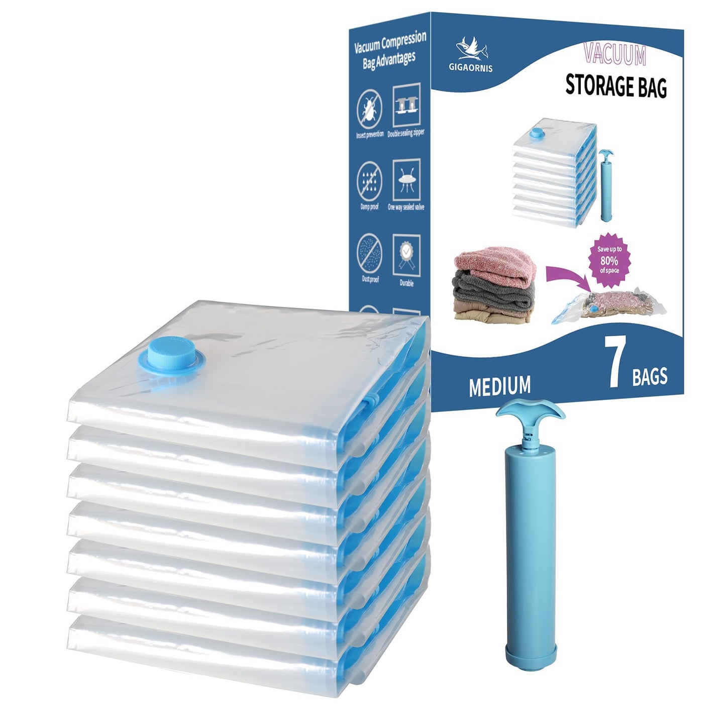 Vacuum Storage Bags 20 Pack for Clothing Travel with Electric Pump, Clear