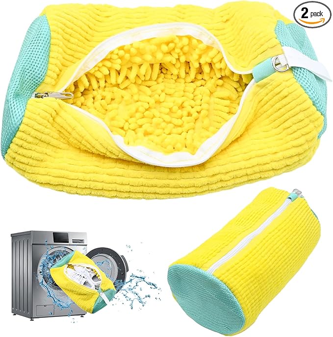 Shoe Washing Machine Bag:Shoe Washing Bag for Dryer & Washer, 2pcs Reusable Laundry Shoe Bag for Sneaker Tennis Shoes Unstain Cleaner Kit XXL (Yellow)