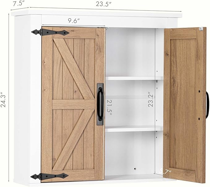 Spirich Bathroom Wall Cabinet Over Toilet, Farmhouse Wall Mounted Medicine Cabinet Organizer with Wood Grain Barn Doors and Adjustable Shelves