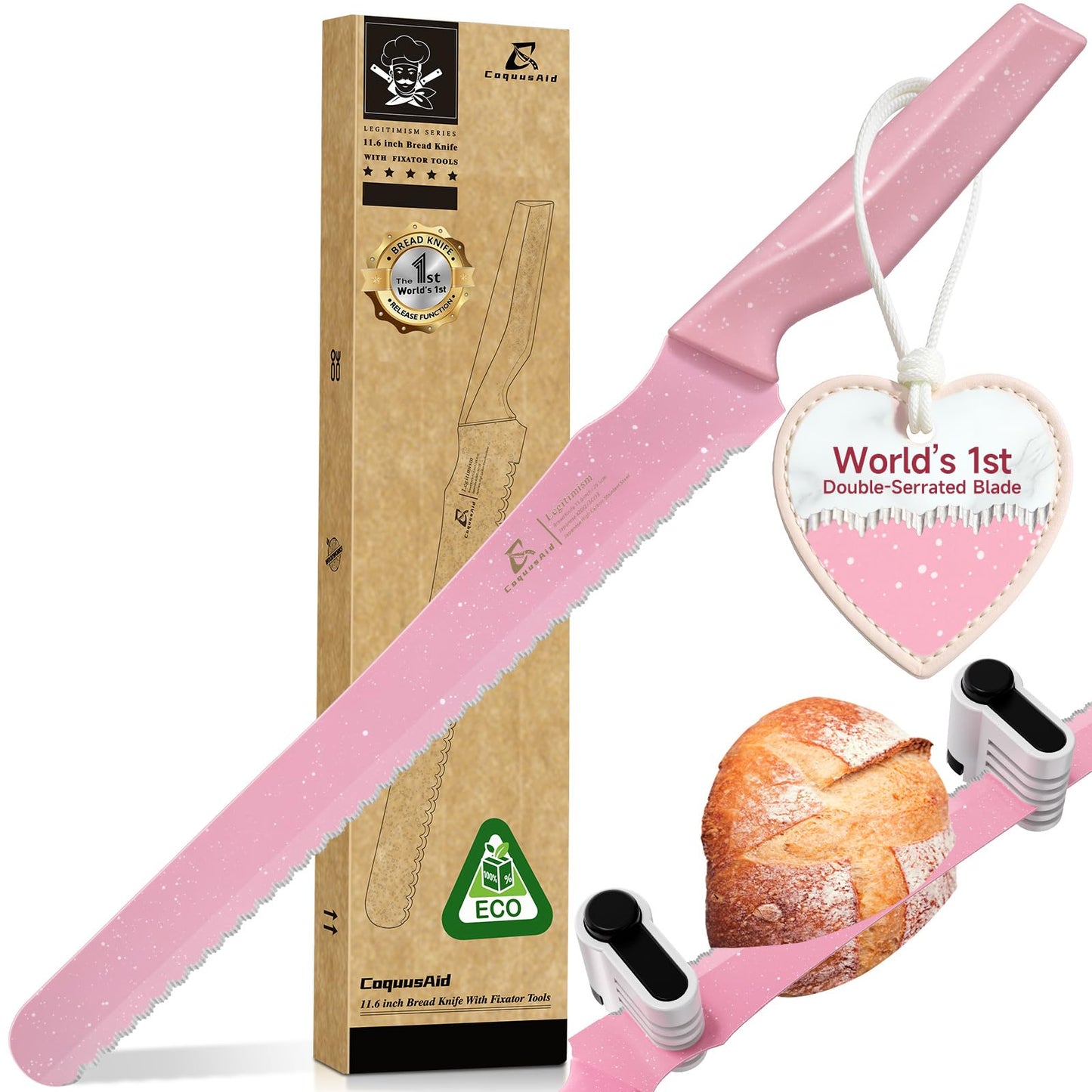 CoquusAid Bread Knife for Homemade Bread, World's 1st Double Serrated Knife