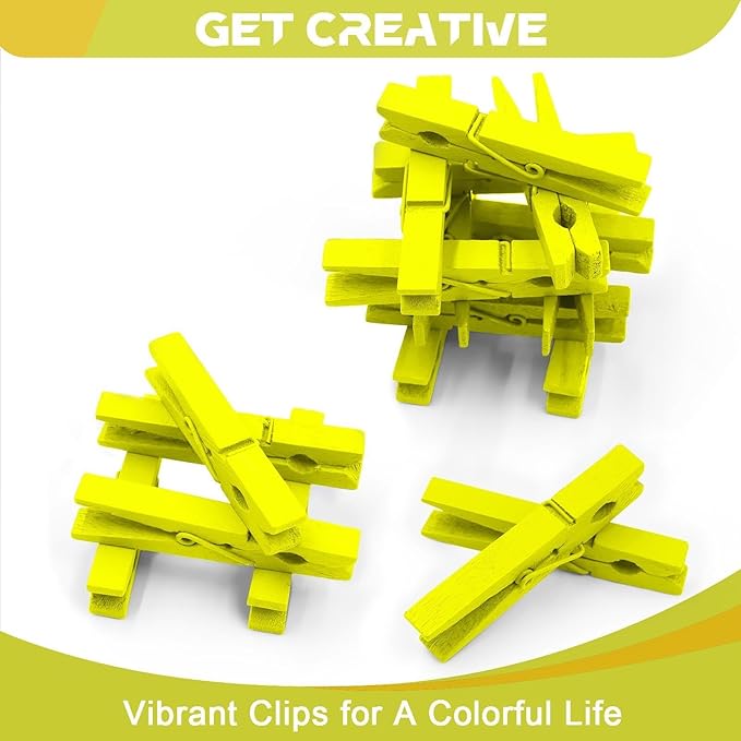 Colored Clothes Pins Wooden 100 Pack, Colored Clothespins Wood, Clothes Clips for Craft Classroom, 2.9 Inch, Yellow