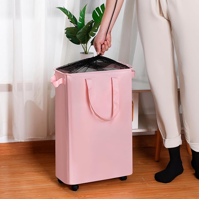 efluky Slim Laundry Hamper with Wheels, Rolling Laundry Basket for Clothes, Small Laundry Basket for Bedroom, Dorm and Laundry Room, 60L (12.7 Gallons) Grey