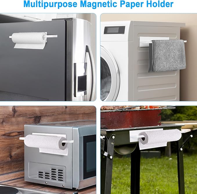 Magnetic Paper Towel Holder for Fridge, Toilet Paper Roll Holder Magnetic Paper Towel Rack Wall Mount Fridge Organizer for Papers Towels Roll Bathroom Toilet Garage RV Decor Kitchen Organization White