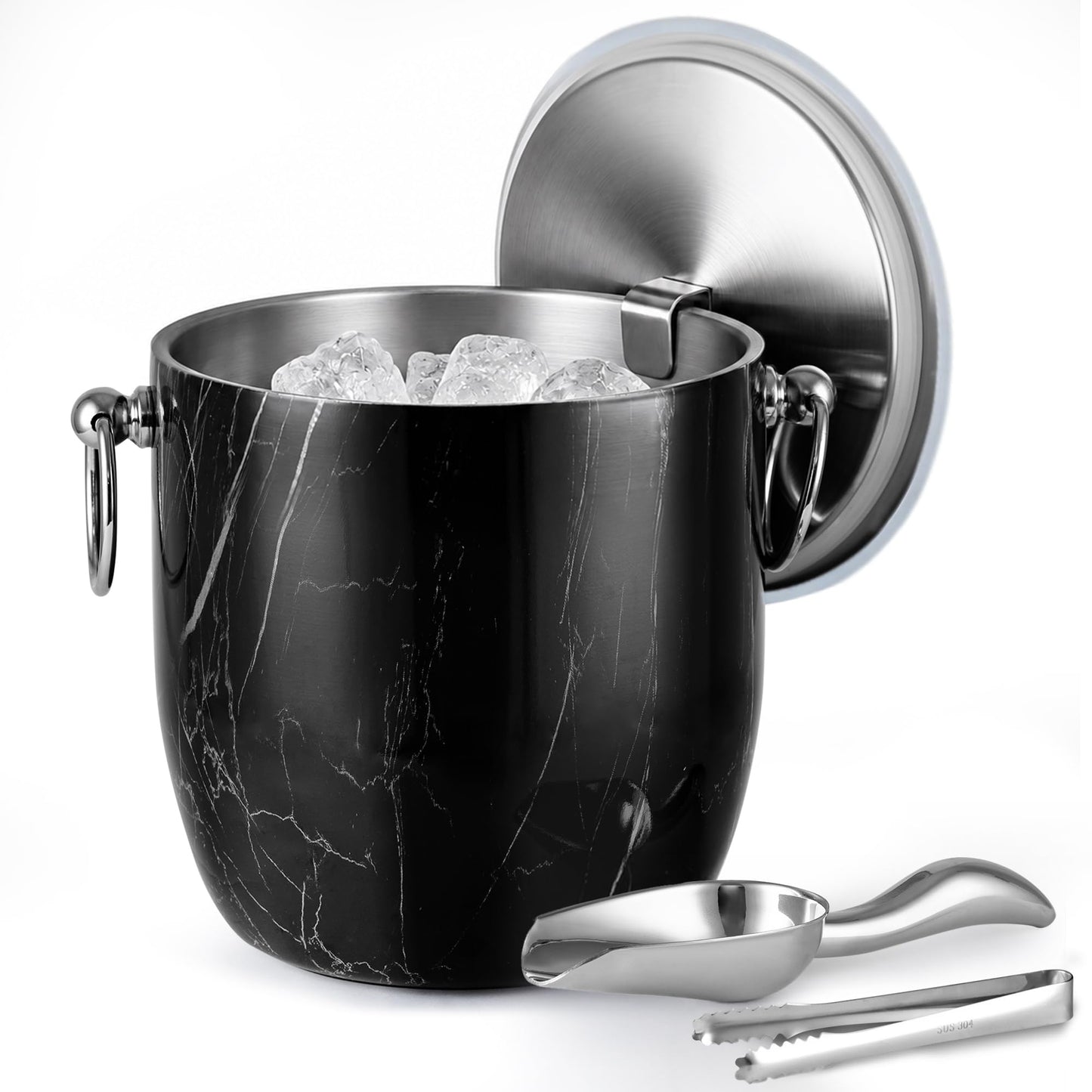Insulated Ice Bucket, 3L Double Wall Stainless Steel Ice Bucket