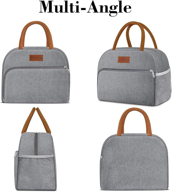 Coobiiya Lunch Bag Lunch Box for Women Men,Small Leakproof Cute Lunch Tote Large Capacity Reusable Insulated Cooler Lunch Container for Work/Office/Picnic/Beach，Grey