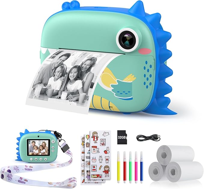 HiMont Kids Camera Instant Print, Selfie Digital Camara for Kids with Print Paper & 32G Card, 2.5K Video & Instant Print Camera with Color Pens for DIY, Fun Gift for Girls Boys 3-12 Years Old (Pink)
