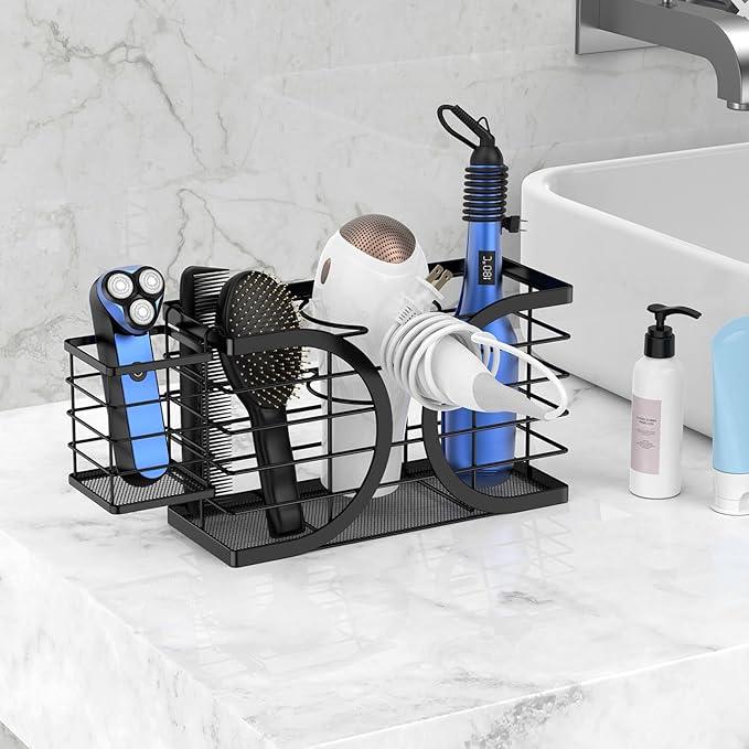 Hair Dryer Holder 3in1 Hair Tool Organizer/Wall Mounted,Cabinet Door or Desk-based Blow Dryer Holder/Height-adjustable Curling Iron Holder/Bathroom Cabinet Organizer for Flat Irons
