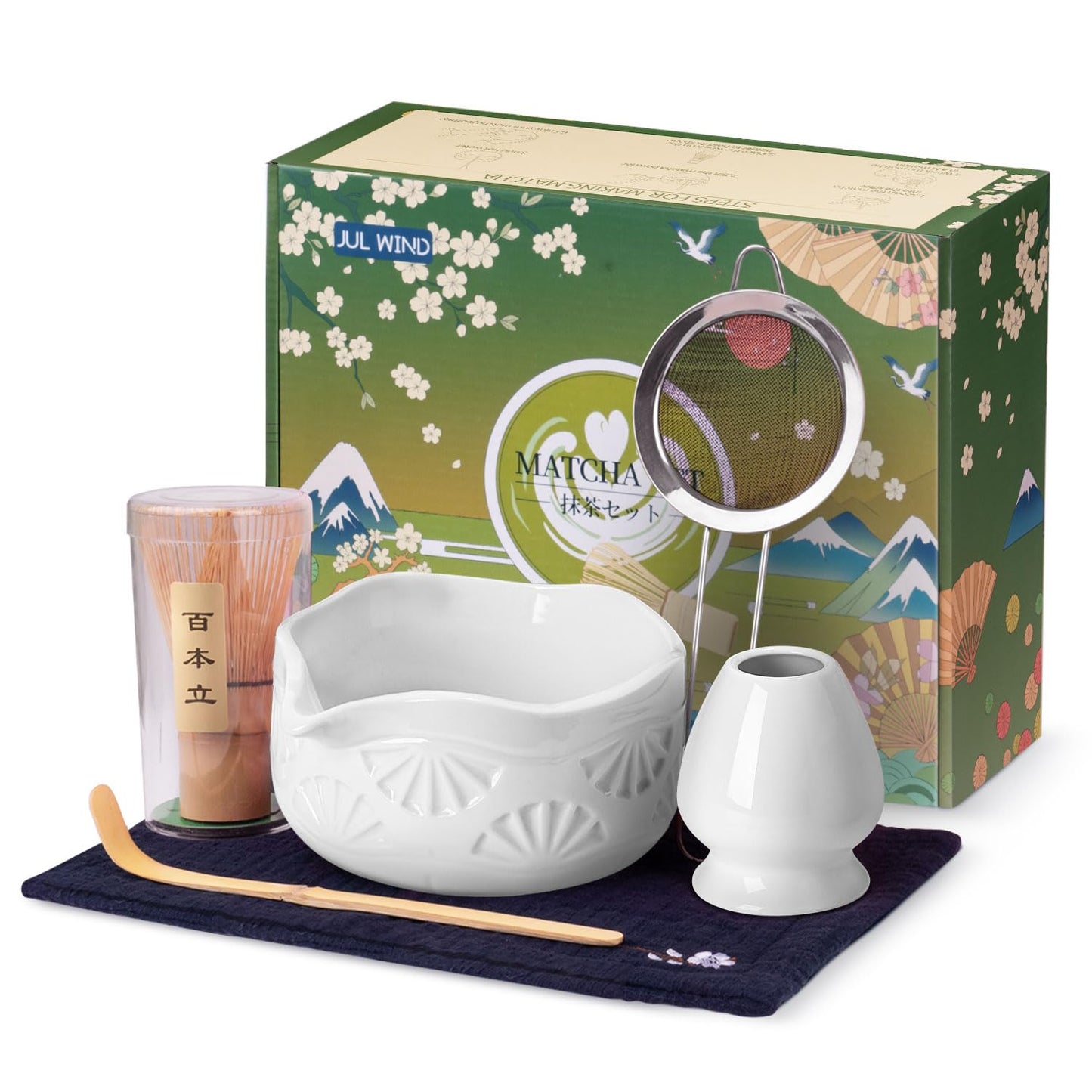 JUL WIND Matcha Whisk Set, Matcha Set Includes Bamboo Whisk, Ceramic Bowl