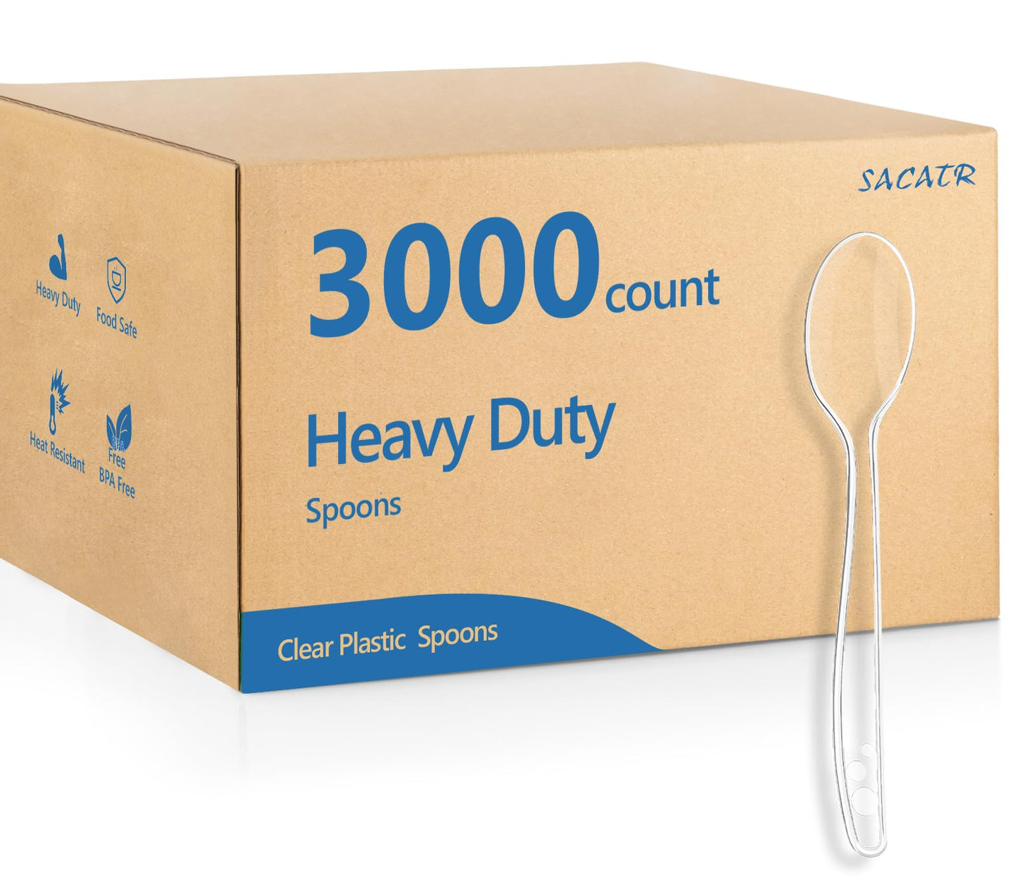 SACATR 3000 Count Clear Plastic Spoons Heavy Duty