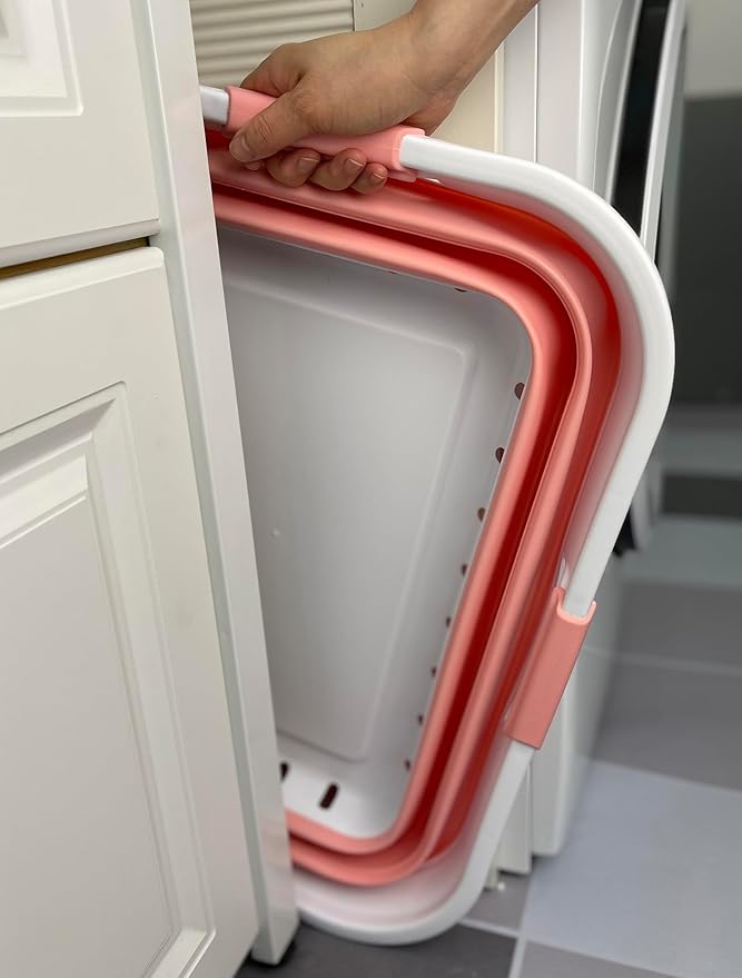 SAMMART 42L (11 gallon) Collapsible Plastic Laundry Basket - Foldable Pop Up Storage Container/Organizer - Space Saving Hamper/Basket (1, White/Quartz Pink)