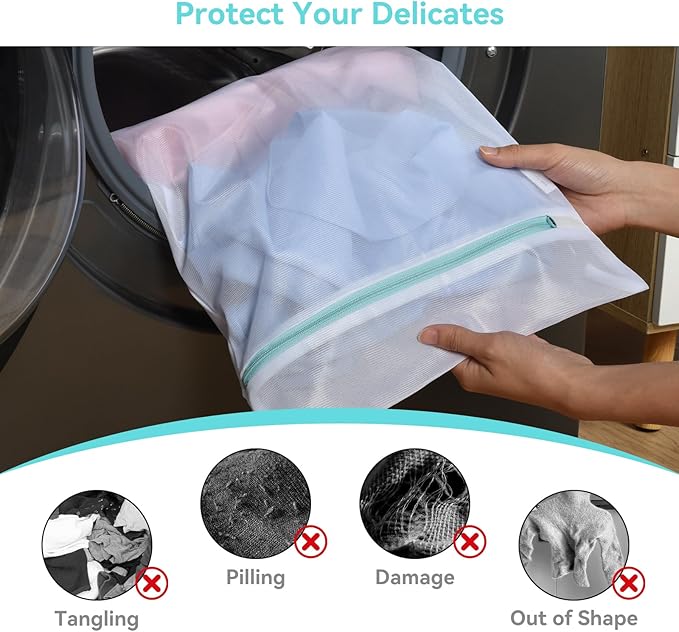 OTraki Mesh Laundry Bag for Delicates 12x16 inch Small Laundry Wash Bags for Washing Machine with Reinforced Zipper for Delicates Bra Socks Underwear, Don't Drying, Melting 140-176℉ White