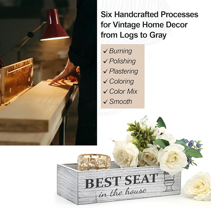 Rustic Farmhouse Bathroom Decor Box, Toilet Paper Basket with 2 Sides Signs, Gray-wash Your Hands