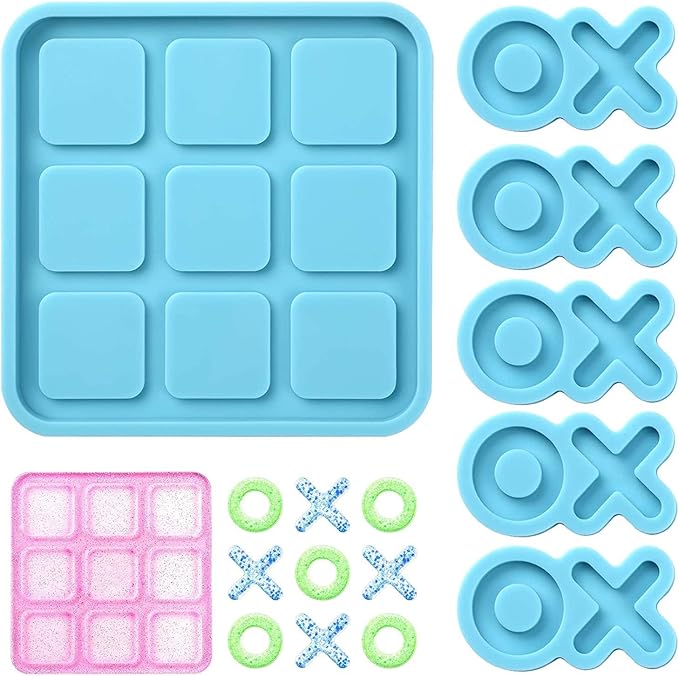DECYOOL 6 Pcs Tic Tac Toe Resin Mold Set, X O Silicone Board Game Molds