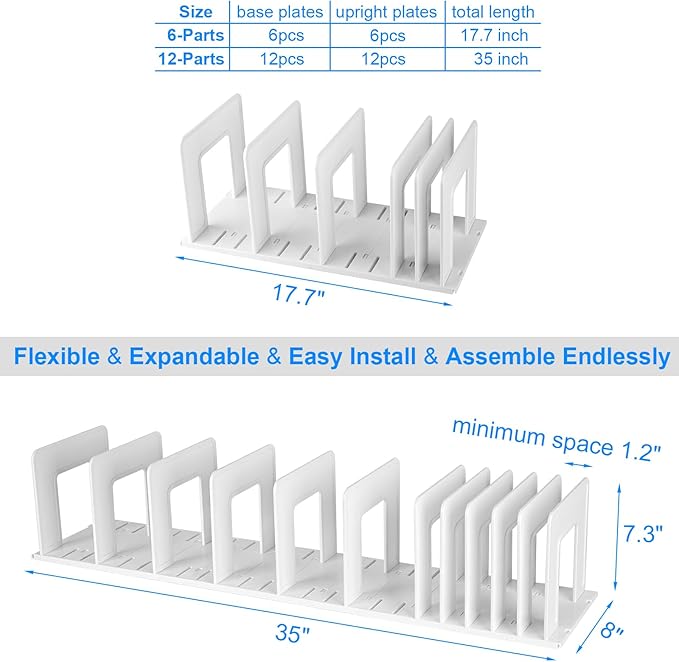 Adjustable Vertical File Sorter Sturdy Plastic Expandable Upright File Holder, Desktop Binder Organizer, Home School Office Organization Bookshelf Divider, Assemble Easily Endlessly, White