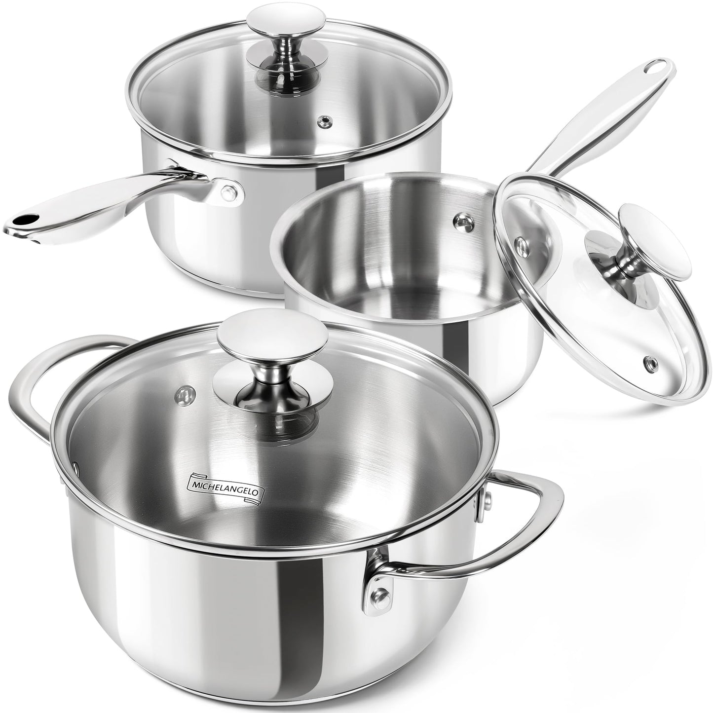 MICHELANGELO 3 Quart Saucepan with Lid & Steamer, Stainless Steel Sauce Pan with Triply Bottom, 3 QT Sauce Pot, Nonstick Saucepan Induction Compatible