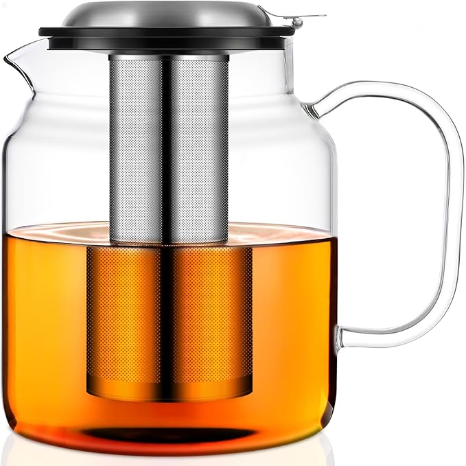 Aquach 68oz Glass Teapot with Infuser, Stovetop Safe Borosilicate Tea Pot