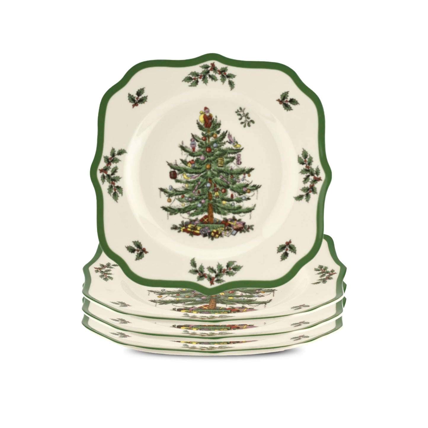 Spode Christmas Tree Scalloped Salad Plates - Set of 4