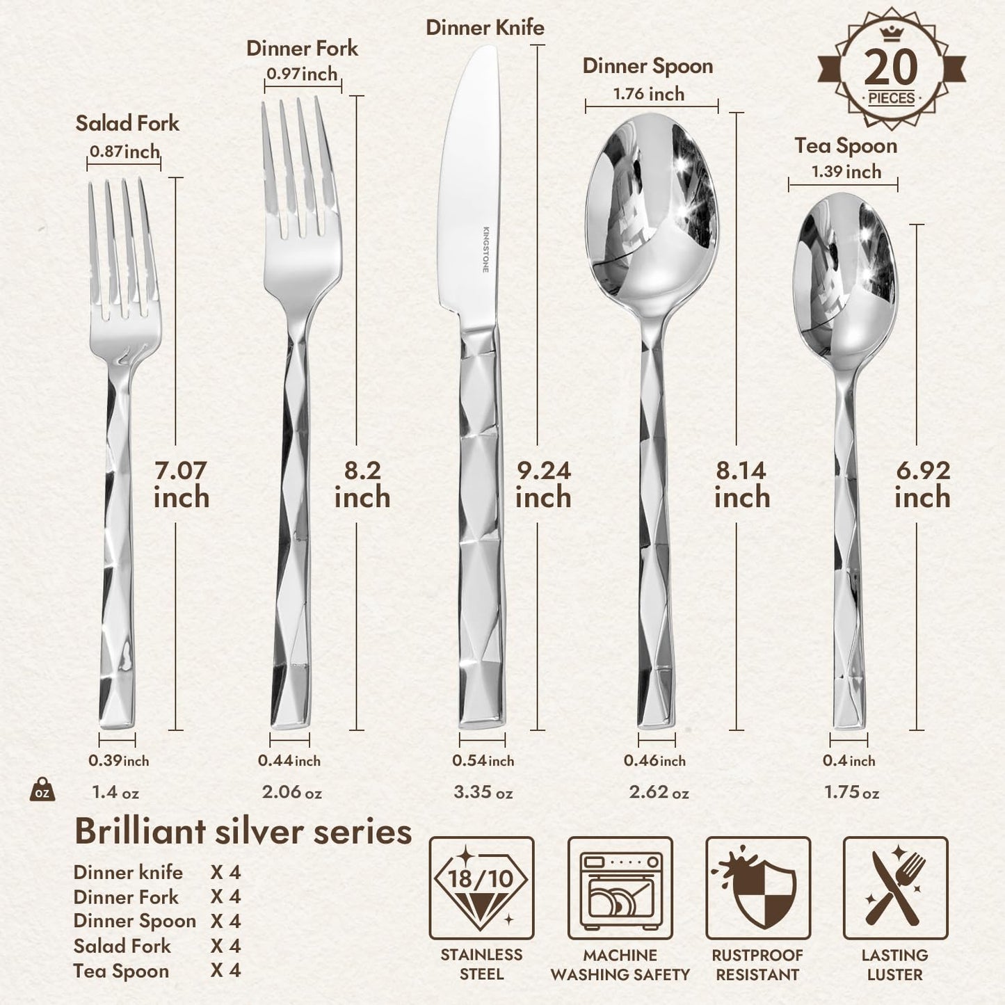 40 Piece 18/10 Black Silverware Set, Stainless Steel Flatware Cutlery for 8