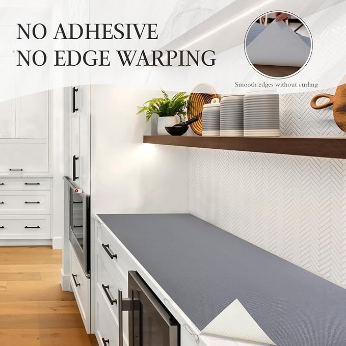 Beautysaid Shelf and Drawer Liner for Kitchen Cabinet, Non Adhesive Non Slip Shelf Paper Waterproof Washable Thickened for Dresser Pantry Shelve Bathroom Protector Liner(Gray,12 in x 20FT)