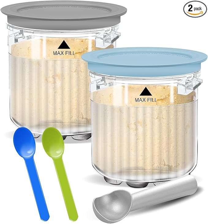 24 oz Deluxe Creami Pints and Lids for Ninja - 2 Pack 11-in-1 Creamy Icecream Containers Cups Jars Tubs Canisters Set, Smoothie Pot Compatible with NC501 NC500 Series Creamer Ice Cream Maker Machine